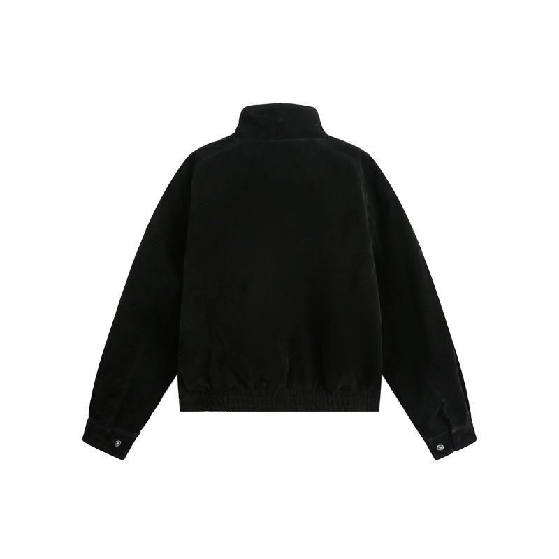 Unisex Suede Fleece Lined Stand Collar Zipper Jacket Streetwear Short Cropped Outerwear Fall