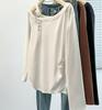 Plus Size Irregular One-Shoulder Long-Sleeve T-Shirt - Women's New Loose Slimming Top for Spring and Autumn