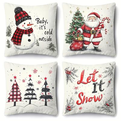 Festive Christmas Pillowcases: Snowman, Santa, Trees & 'Let It Snow' Designs! Sofa Cushion Cover New Year Home Room Decoration