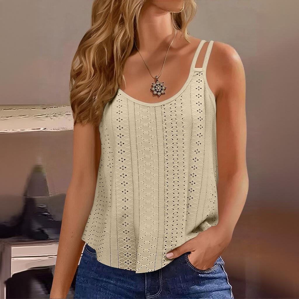 Women's Solid Color Top Mesh Hollowed Out Sleeveless Vest T-shirt
