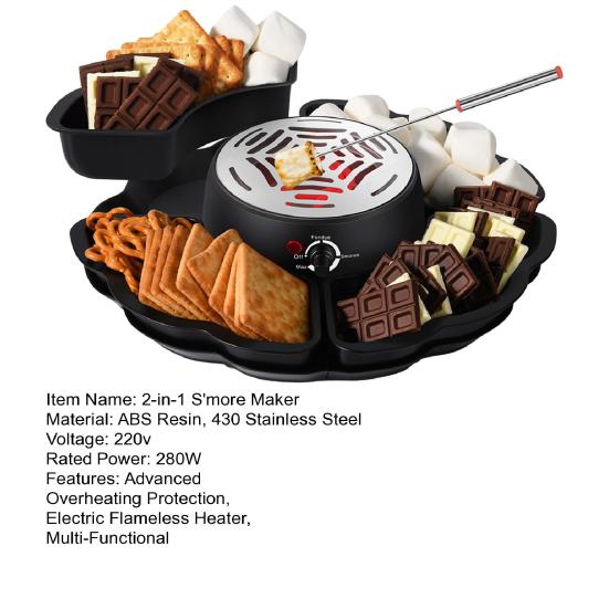 2-in-1 Elektrischer S'more Maker Fonduetopf Flammenloser Heizer mit 3 Temperaturreglern