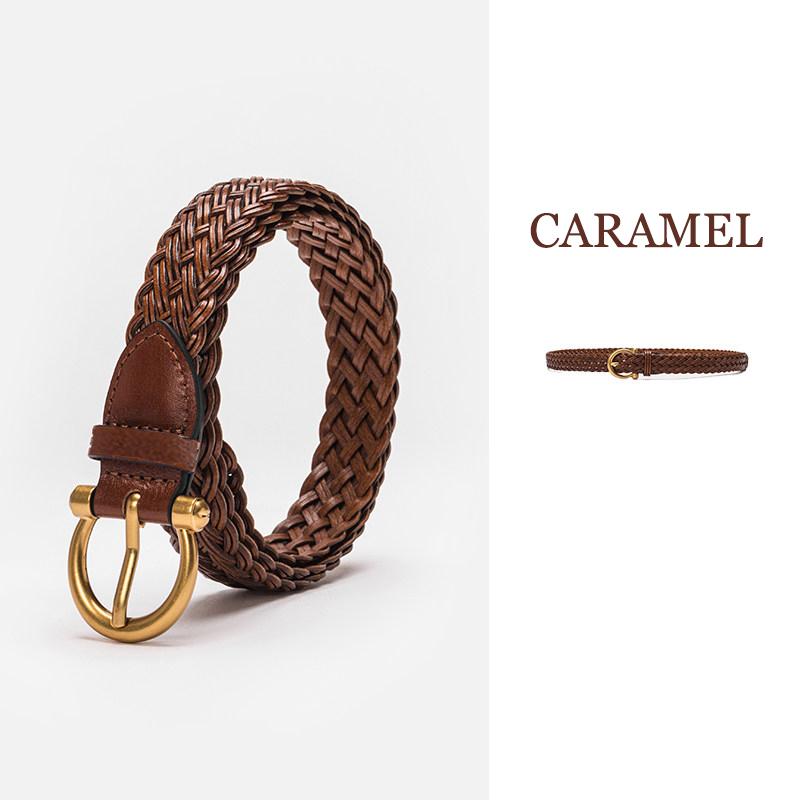 Nouvelle Mode Ceinture en Cuir Tressé pour Femme, Ceinture Tissée Tressée pour Jean Décontracté Robe Femme avec Boucle Métallique 110cm black