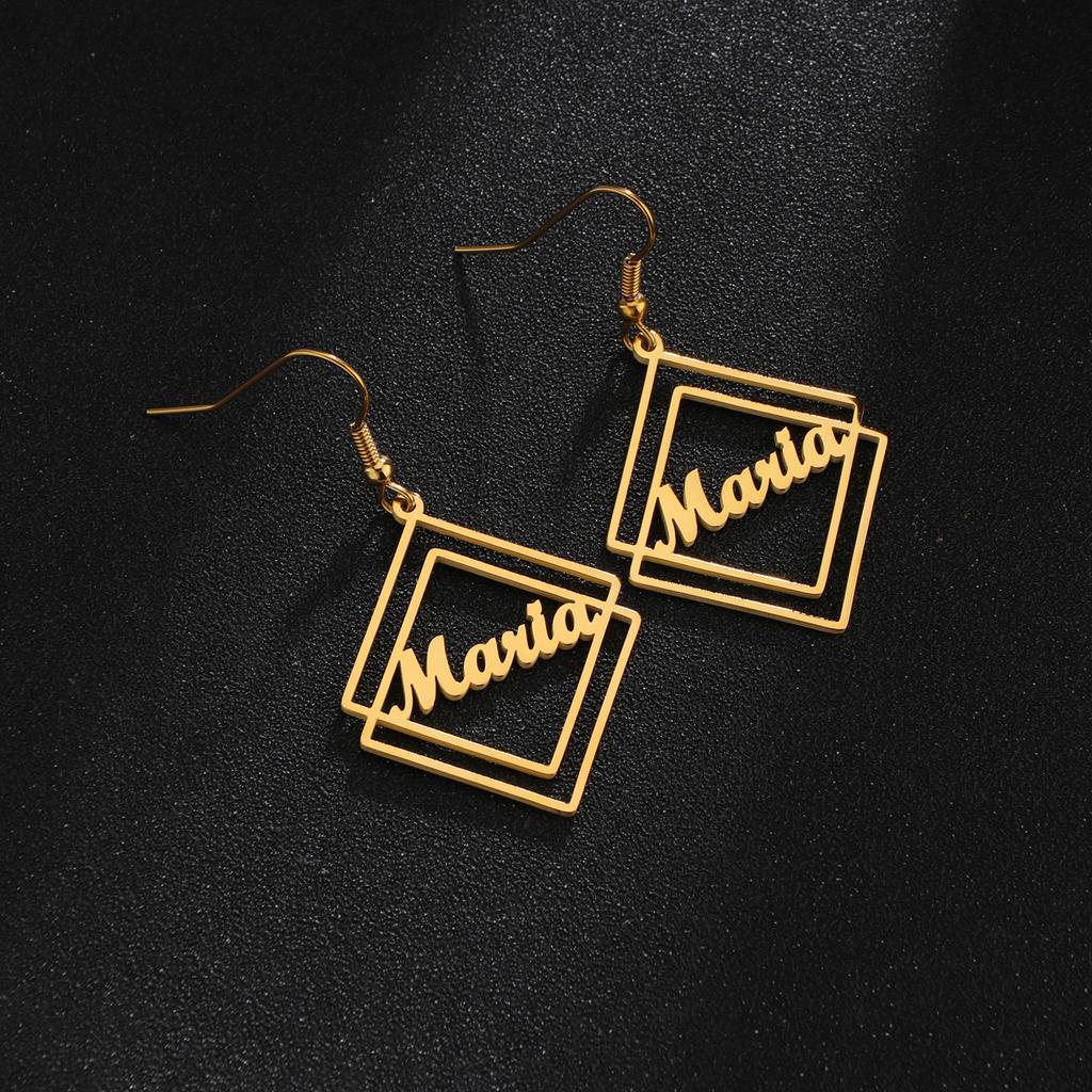 Atoztide Personalized Customized Round Star Name Earring Stainless Steel For Women Girl Fashion Eardrop Birthday Jewelry Gift