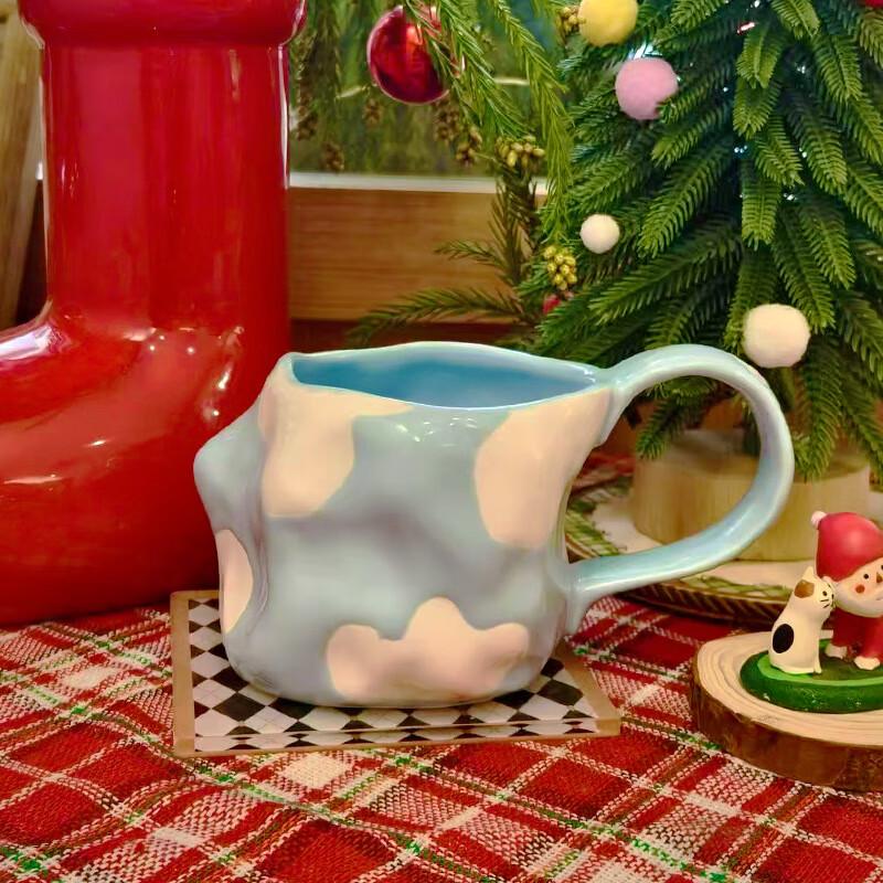 Shangqi Hand-Painted Blue Sky & White Cloud Irregular Ceramic Mug