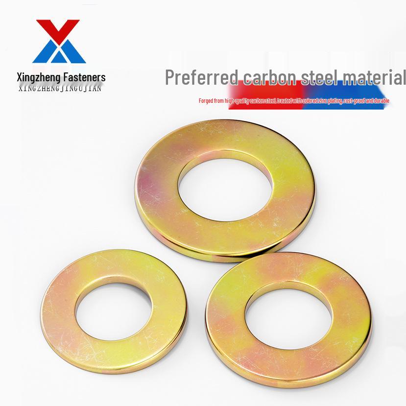 Yellow Color-Plated Zinc Flat Washer, Oversized 4.8 Grade Metallic Gold, Thickened & Thin Shim Options