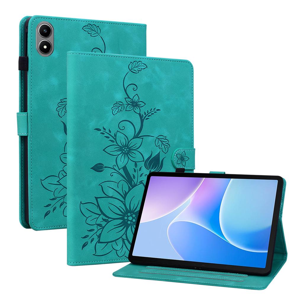 For Infinix Xpad 20 Case Lily Flower Imprint Card Slots Leather Tablet Cover