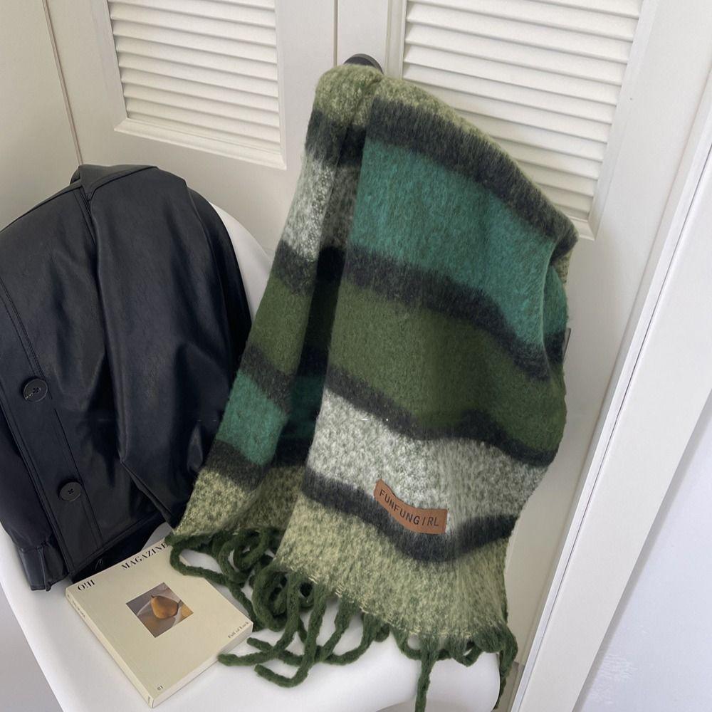 Korean Style Women's Cashmere Shawl Thickened Winter Scarves Fashion Knitted Stripe Scarf  Girls