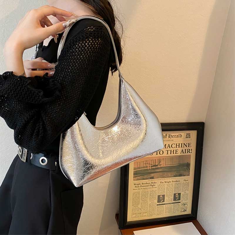 Fashion Underarm Shoulder Bags For Women PU Leather Pure Color Armpit Hobo Bag   Luxury Designer Purses And Handbag