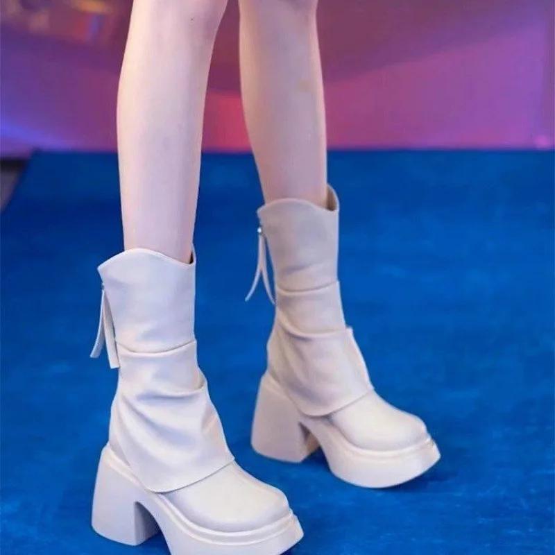 Autumn and Winter New Waterproof Platform Thick Heeled Fashion Boots with Thick Sole Height Increasing Short Tube Slimming Boots