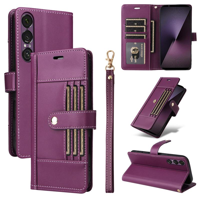Clamshell Leather Wallet Case For SONY Xperia 1 VII 10 VI 5 IV III V Flip Cover Phone Cases all-inclusive Outside 6 Card slot