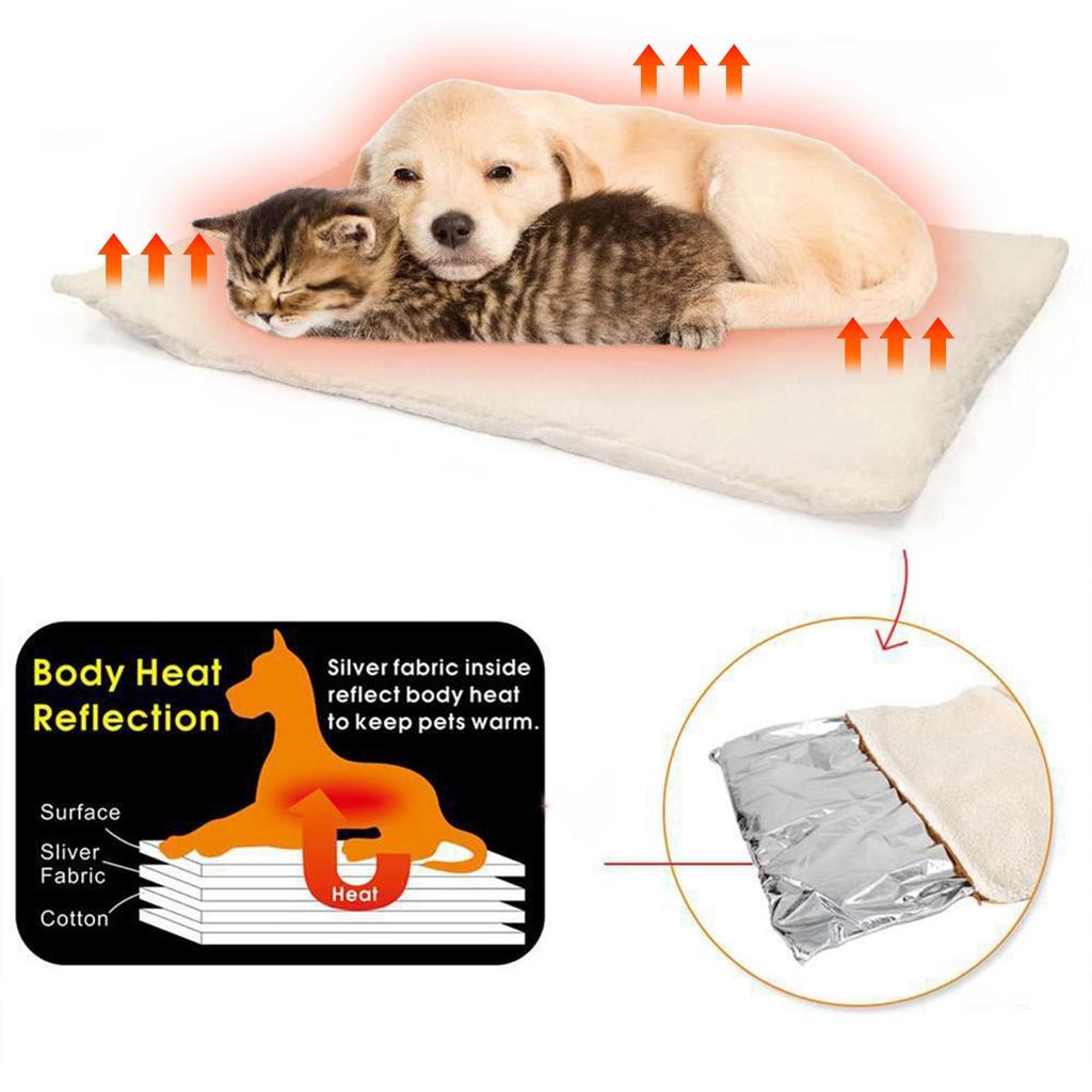 Self-heating pet pad, cat and dog bed mat, warm and removable for washing, beige color