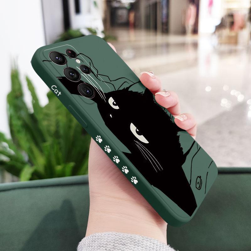 

Aggrieved Cat Phone Case For Samsung Galaxy S25 FE S24 S23 S22 S21 S20 Ultra Plus FE S10 Note 20 ultra 10 9 Plus Cover Galaxy S23 Plus темно-зеленого