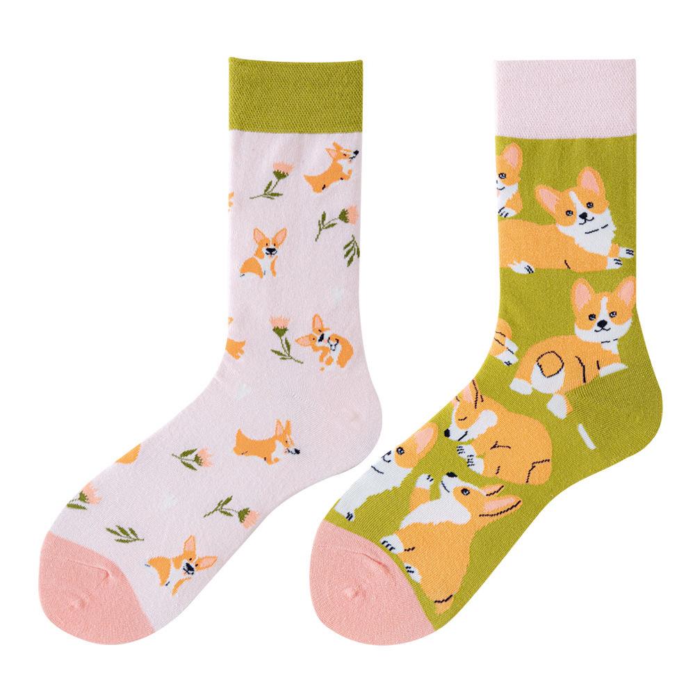 SMLSOX Summer Asymmetrical Mandarin Duck Couple Mid-Calf Colorful Christmas Cotton Fashion Socks
