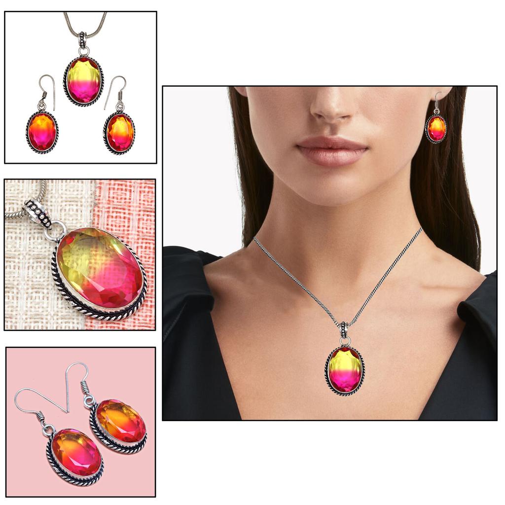 Bio-Tourmaline Quartz Jewelry Set 18-20'' Handmade For Womens Unisex New