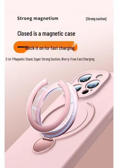 Liquid Silicone iPhone 16 Case with Rotating Stand, Magnetic Lanyard, Anti-Fall, for Apple 15 Pro Max