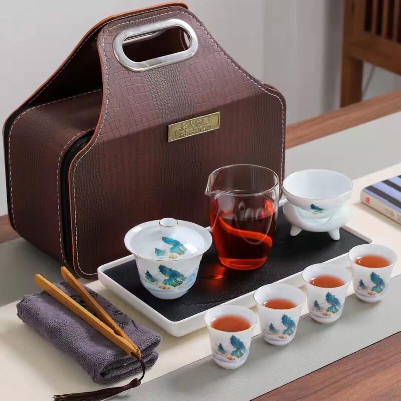 Chaxun Blue & White Porcelain Travel Gaiwan Set