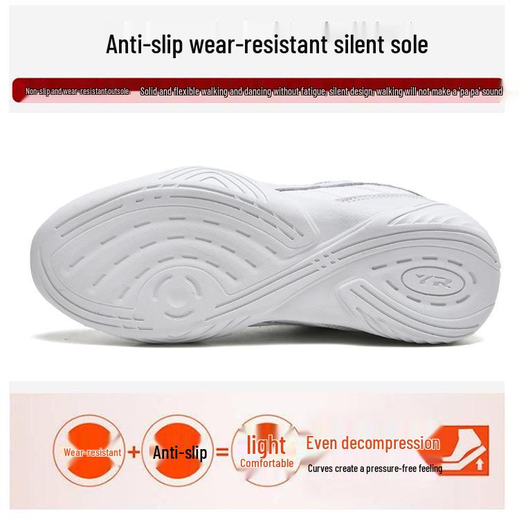 Yingrui Women's White Leather Aerobic Cheerleading Shoes, Soft Sole Training and Competition Footwear