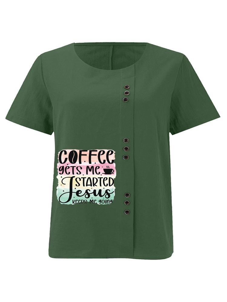 Damenmode Buchstabenmuster Druck Rundhals Kurzarm T-Shirt Lässig Baumwolle Leinen Grafikshirt Freizeit Locker Sommer Bluse Tops