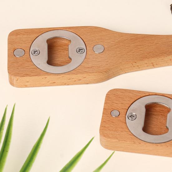 Wooden Bottle Opener Refrigerator Magnet Manual Beer Bottle Opening Tool Fridge Magnet Home Office Kitchen Locker Decoration