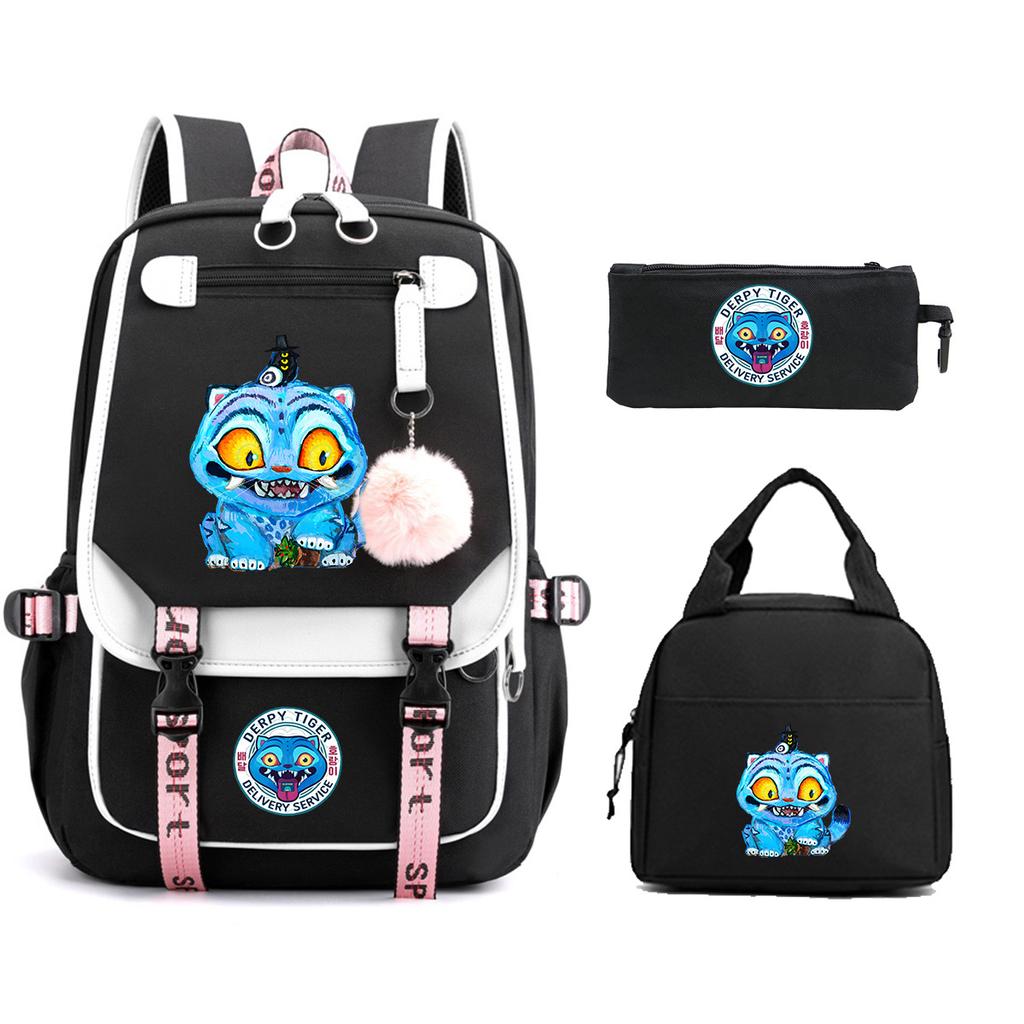 Animation Cartoon Printing Large Capacity Student School Bag Children'S Meal Bag Casual Pencil Bag Three-Piece Set