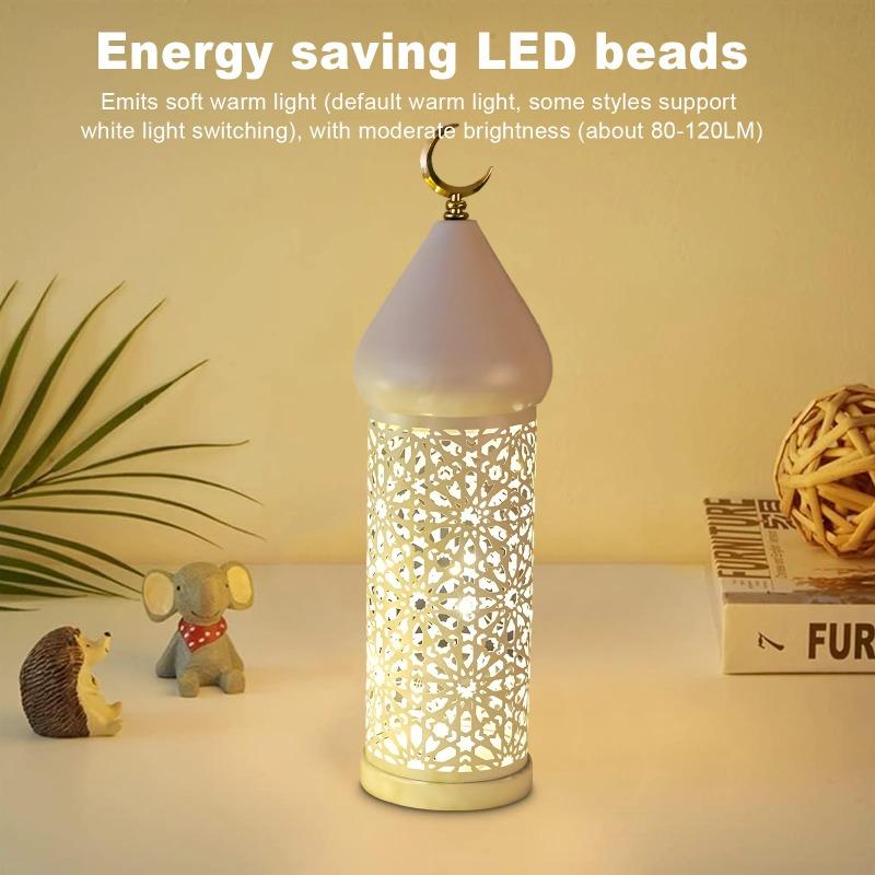 LED Decorative Atmosphere Lamp Anti-Scratch Ramadan Metal Ornaments Lamp Battery Powered Candle Holder Tea Light for Home Decor