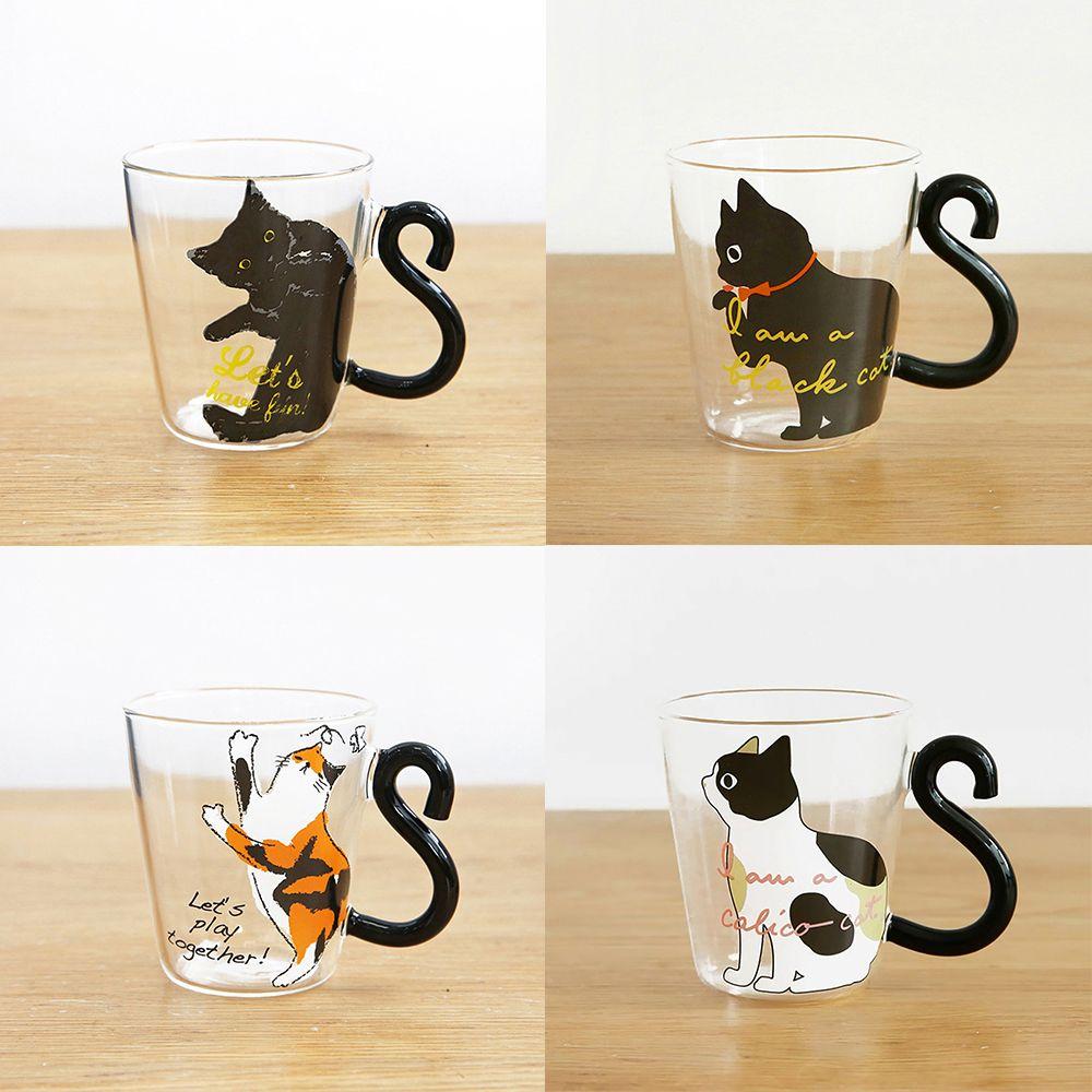 Creative For Home Office Heat Resistant Cat Tail Handle Glass Mug Handy Cup Glass Cup Breakfast Mug