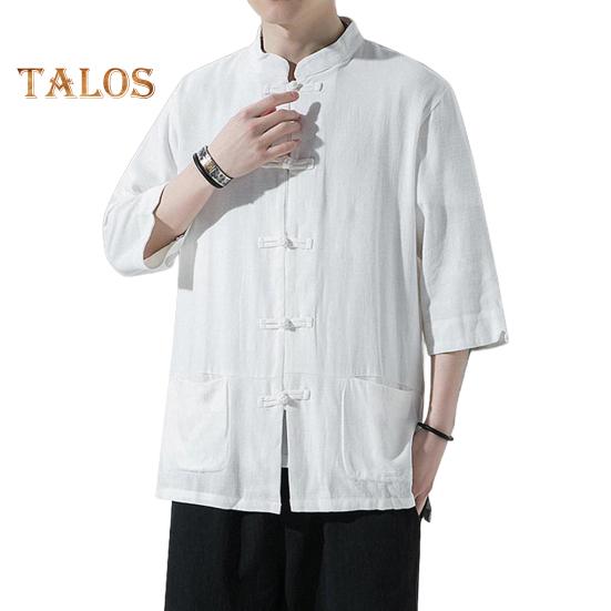 Men's Chinese Style Shirt Loose Retro Button-down Shirt with Pockets Cotton Linen Breathable Summer Shirt for Street Party Travel