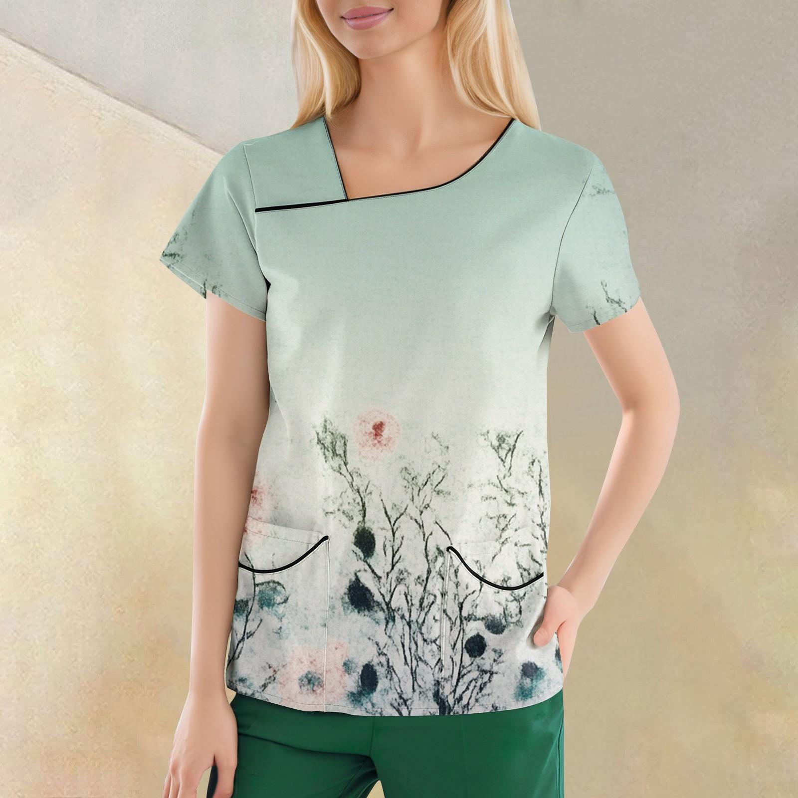 

Женская повседневная рабочая одежда с короткими рукавами и наклонным воротником с принтом и двойными карманами XXXL