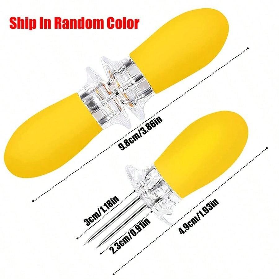 

2pcs Random Color Stainless Steel Corn Forks Heat Resistant BBQ Twin Prong Sweetcorn Holders Corn Cob Tools
