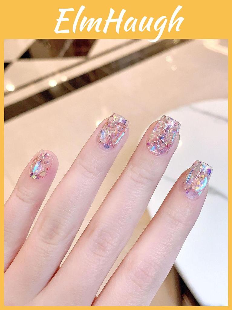 Unique Handcrafted Glitter Nail Sticker With Aurora Flashing Rhinestones Candy Paradise Ultra-short Gradient Xs S M L