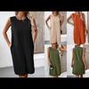 Damenbekleidung, temperamentvolles Pendlerkleid, locker ärmellos Rundhalsausschnitt, Kleid Damen