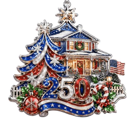 Patriotic Gift for Friends 250th Anniversary Christmas Ornament, Acrylic Hanging Decor Ornaments with Eagle Santa Liberty Bell,1776-2026 Commemorative