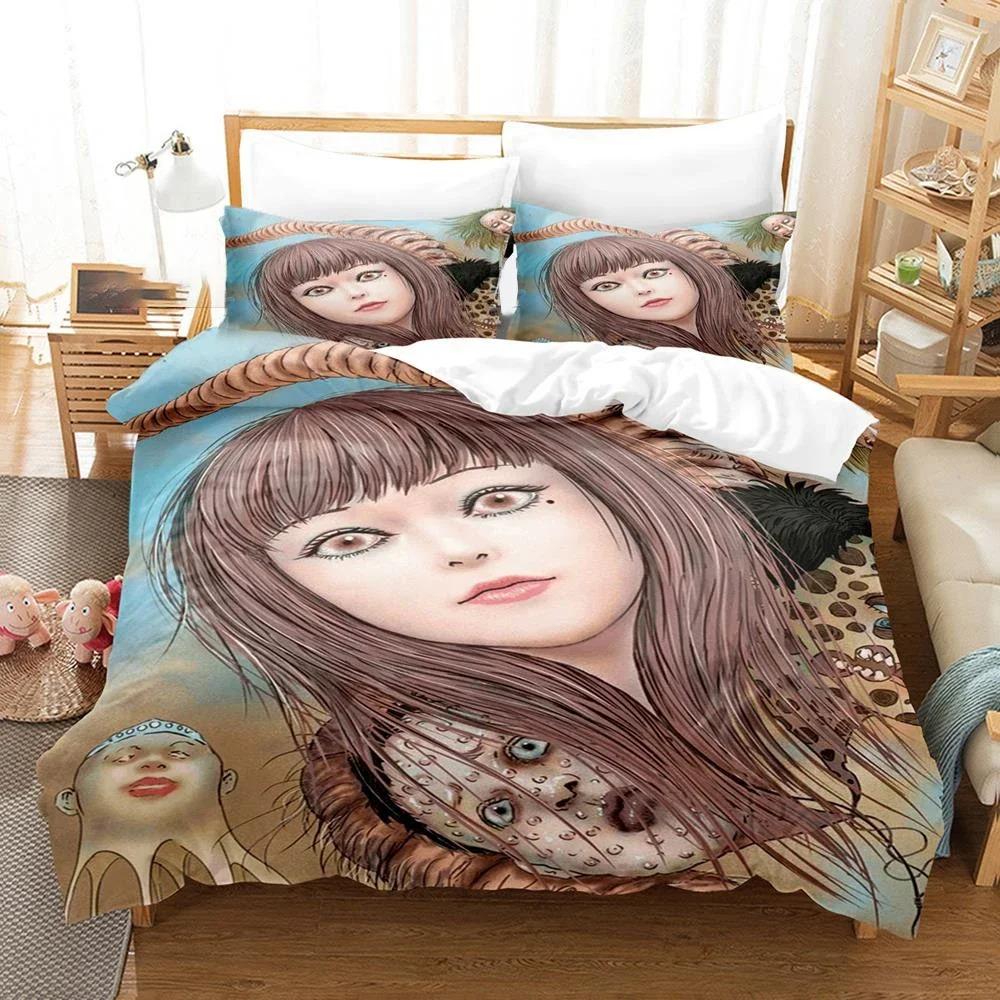 3D-gedrucktes Junji Ito Manga Bettwäscheset Jungen Mädchen Twin Queen Größe Bettbezug Kissenbezug Bett Kinder Erwachsene Heimtextil