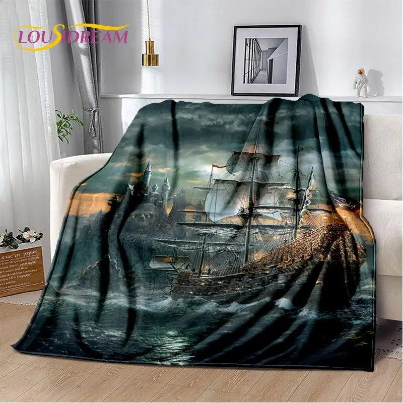 A Pirate Boat,Barque,Boat Ship Monster Soft Plush Blanket,Flannel Blanket Throw Blanket for Living Room Bedroom Bed Sofa Picnic