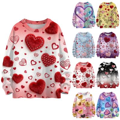 Women's Fashion Casual Long,Sleeve Valentine's Day Round,Neck Knit Pullover Top