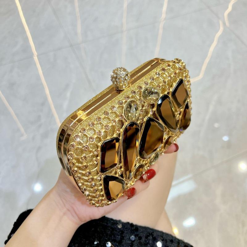 Borsa a Mano - Raffinata Borsa da Sera con Intarsi di Diamanti, Borsa a Mano con Catena, Borsa da Donna
