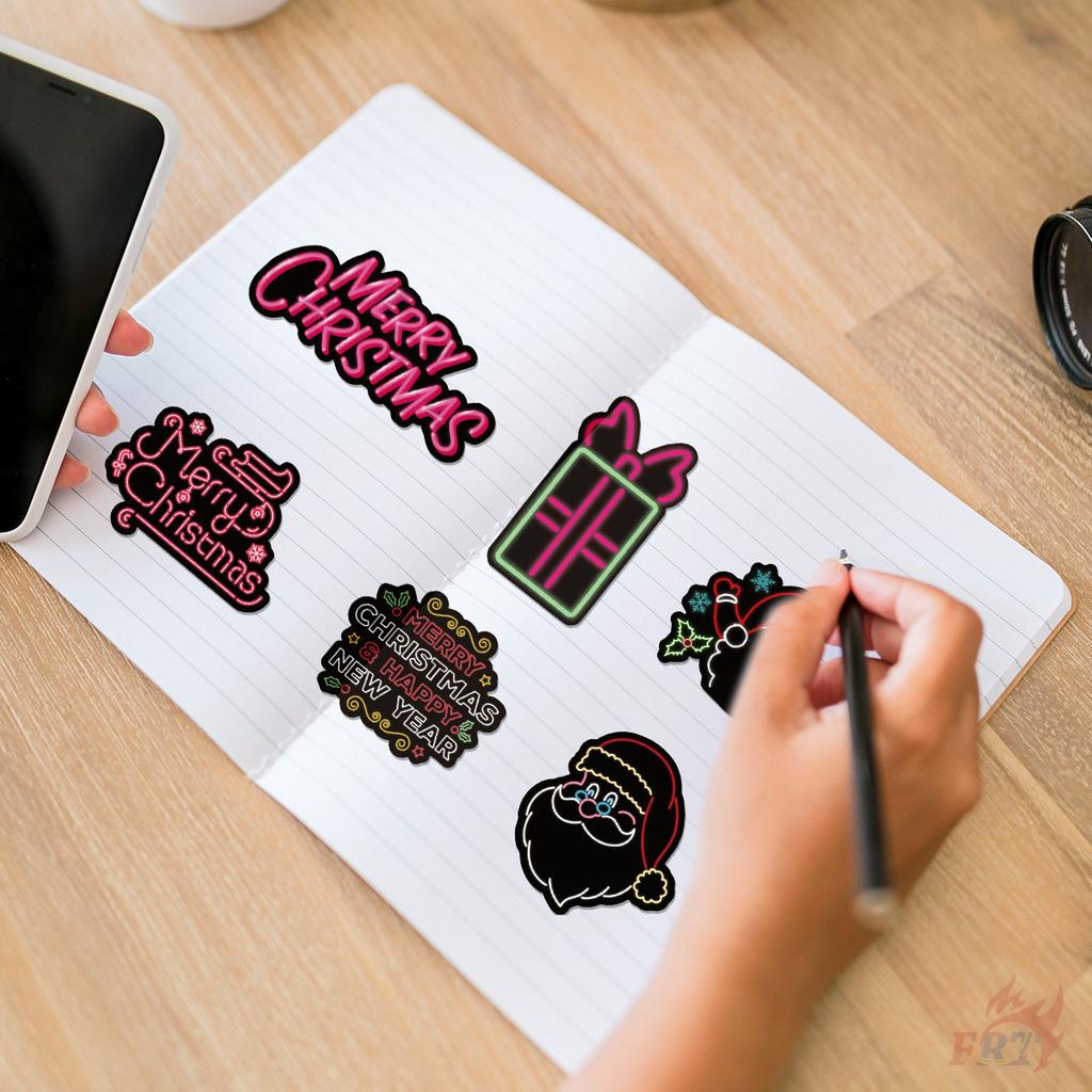 50Pcs/100Pcs Merry Christmas . Neon Color Style Stickers DIY Fashion Waterproof Doodle Decals Stickers