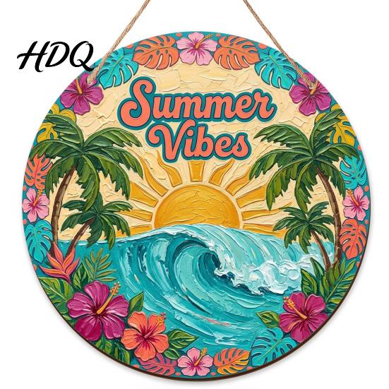 Tropical Coconut Grove Decor Hello Summer Door Sign Spring Beach Flowers Welcome Wooden Rustic Wood Hanging Plaque Front for Wall Outdoor