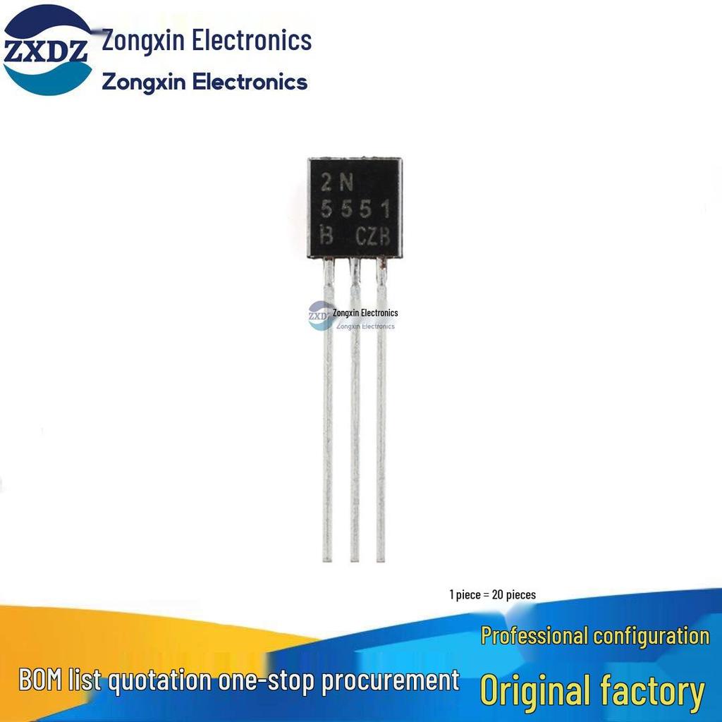 20-Piece 2N5551 TO-92 NPN Transistors, 160V/0.6A, Copper Pins