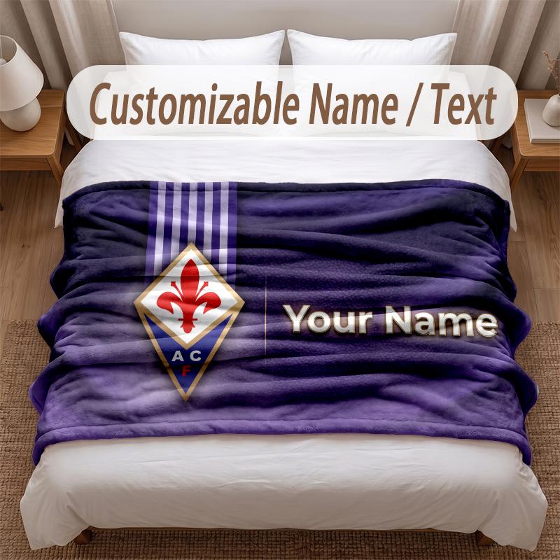 Fiorentina FC Printed Flannel Blanket Custom Name Text Soft Warm Throw For Bedroom Holiday Gift