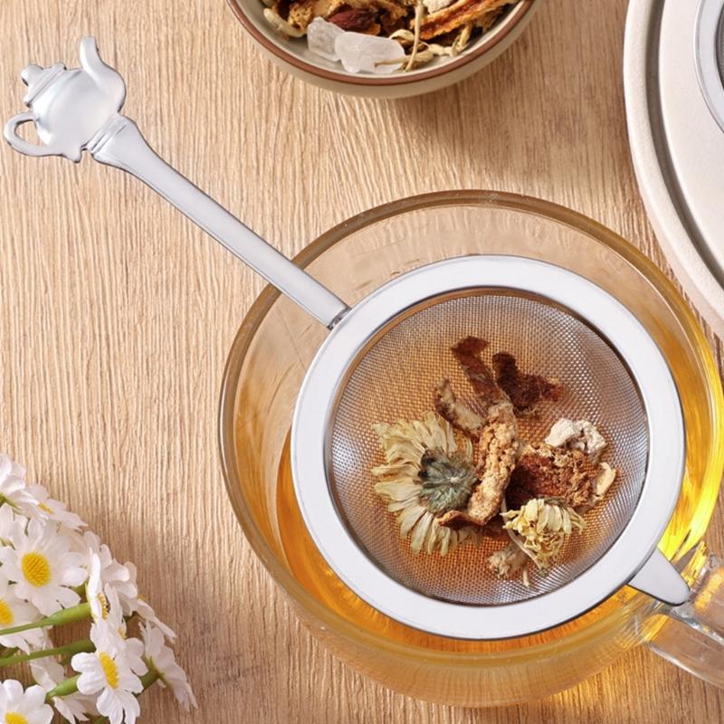 Food Grade 304 Stainless Steel Teas Infuser Basket Fine Mesh Strainers With Ergonomic Handle For Hot Iced Beverages