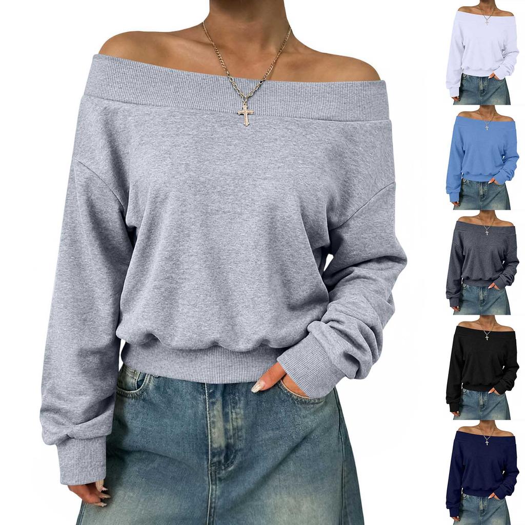 Women's Off-Shoulder Long Sleeve Sweatshirt Casual Loose Fit Color Top