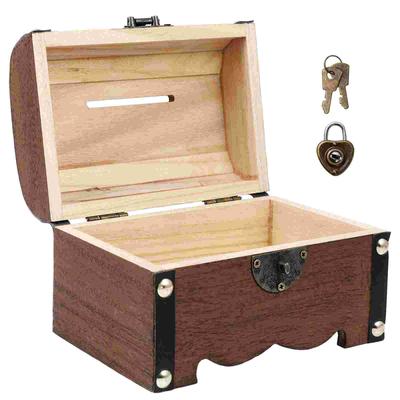 Wooden Piggy Bank Vintage Treasure Chest Storage Box Lock Keys Decorative Small Money Saving Box Retro Home Decor Party Gifts