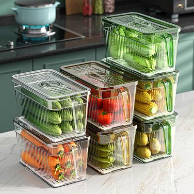 Caja de Almacenamiento para Refrigerador con Tapa y Asa Drenaje Integrado Partición Contenedor Transparente para Frutas Verduras