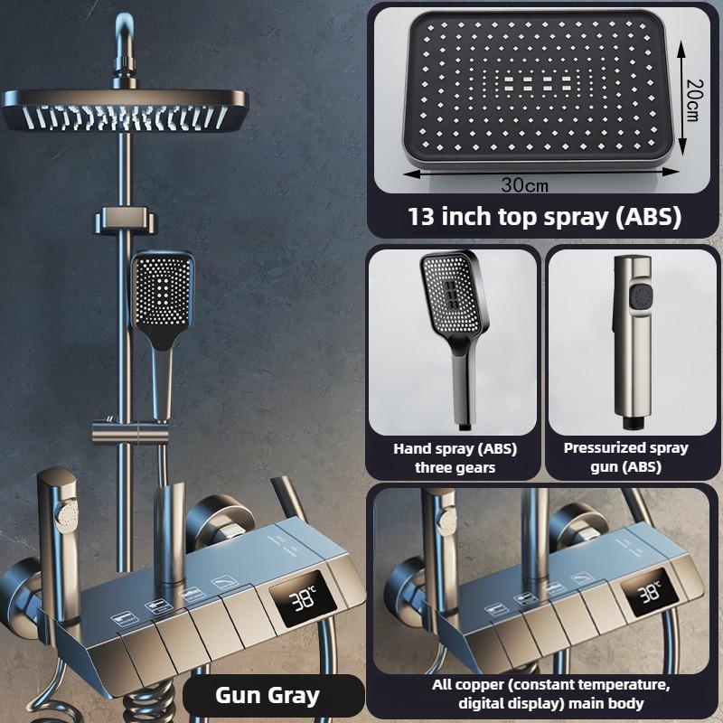 Kupfer Duschkopf Set Haushalt Badezimmer Konstante Temperatur Digitalanzeige Dusche Booster Regendusche