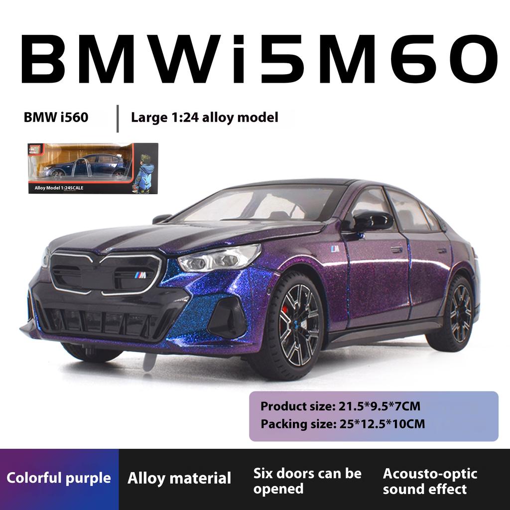 1/24 Scale BMW I5 M60 Xdrive Power Alloy Metal Diecast Model Car Sound and Light Simulation Collection Decorative Trendy Ornament Gift
