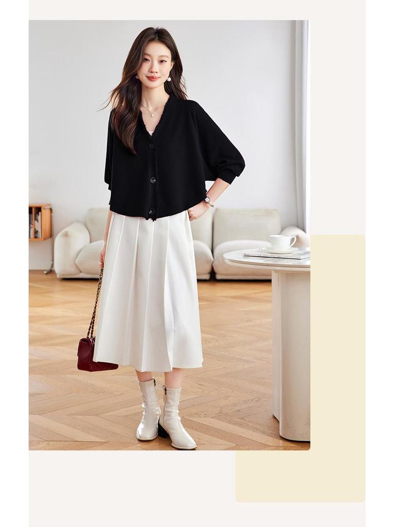 Women's Batwing Sleeve Cardigan and Skirt Set - Trendy 2025 Autumn Fashion
