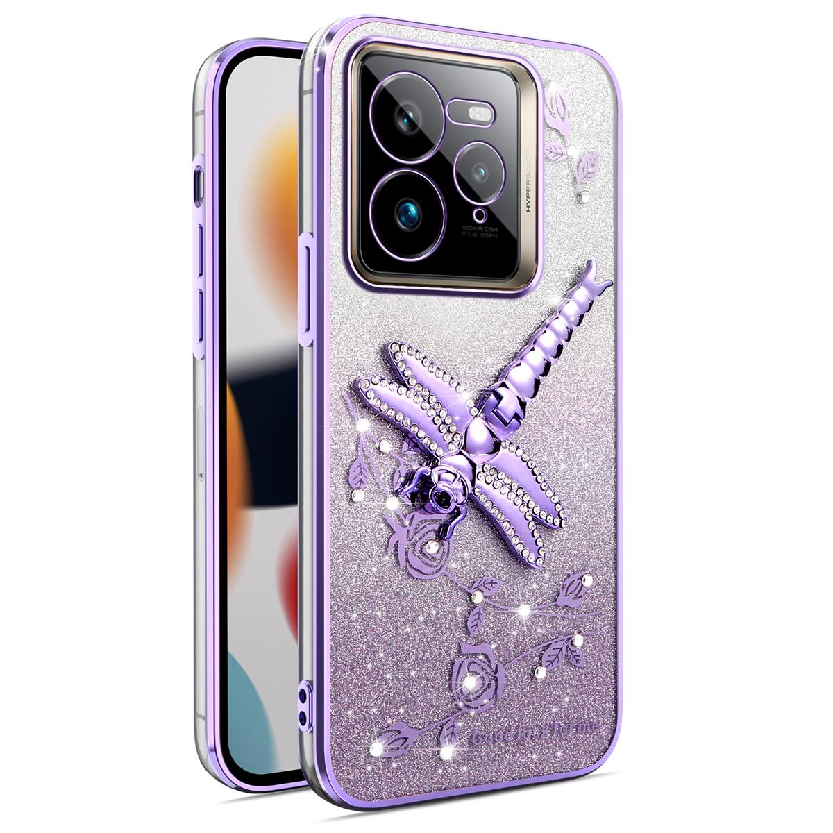 

KADEM Чехол для Realme GT 7 Pro 5G Стрекоза Подставка ТПУ Цветы Блестки Чехол для телефона Purple