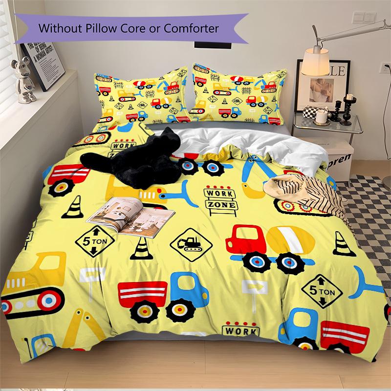 Construction Zone Fun Print 3Pcs Bedding Setduvet Cover With 2 Bedropillowcase Home Birthday Gift