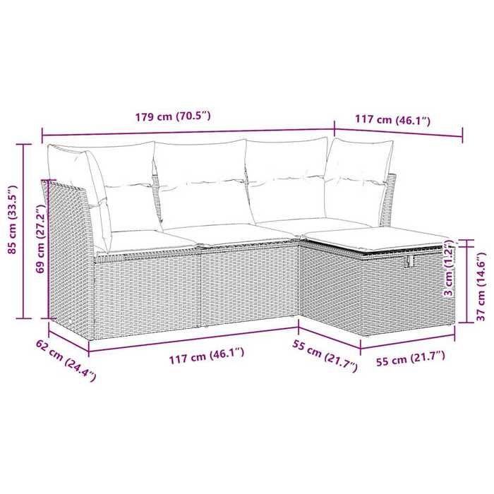 VidaXL Salon de jardin 4 pcs avec coussins marron résine tressée 3325260
